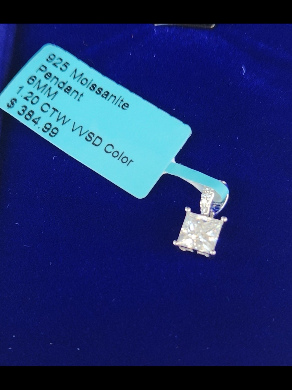 Sterling Silver 925 Moissanite Square Pendant in White